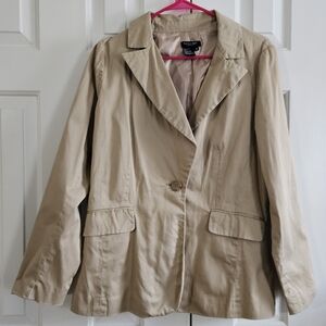 Sandro Womens Jacket Blazer M Khaki one button Neutral Office Classic Cotton